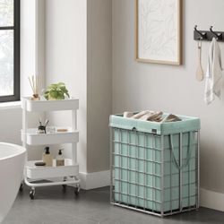 Laundry Hamper, 23.8 Gal. (90L) Laundry Basket, Collapsible Clothes Hamper, Removable and Washable Liner, Metal Wire Frame, for Bedroom Bathroom, Silv