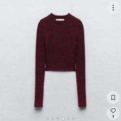 Zara burgundy ribbed knit top