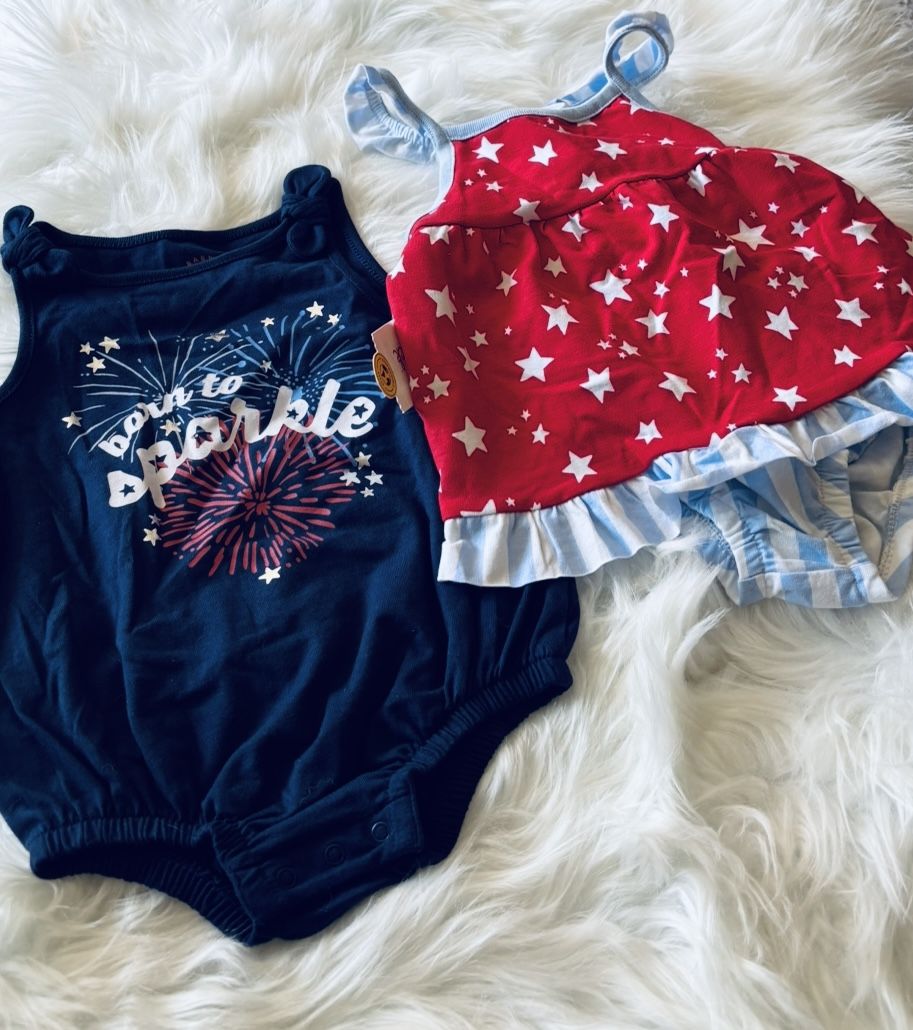 New! Cat & Jack Patriotic Romper & 2PC Outfit Set *0-3 Months & 6-9 Months