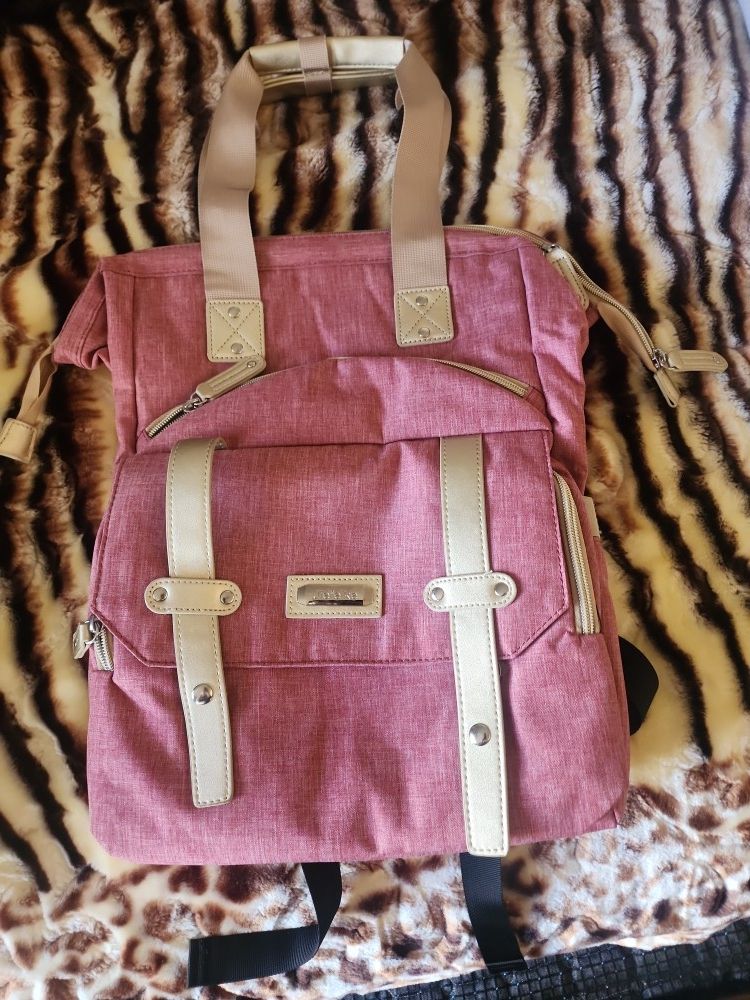 Jiefeike Diaper Bag Backpack, Pink Baby Girls Diaper Bag for Mom, Travel Baby Bags Backpack for Women, Insulated Pockets Portable toddler diaper bag w