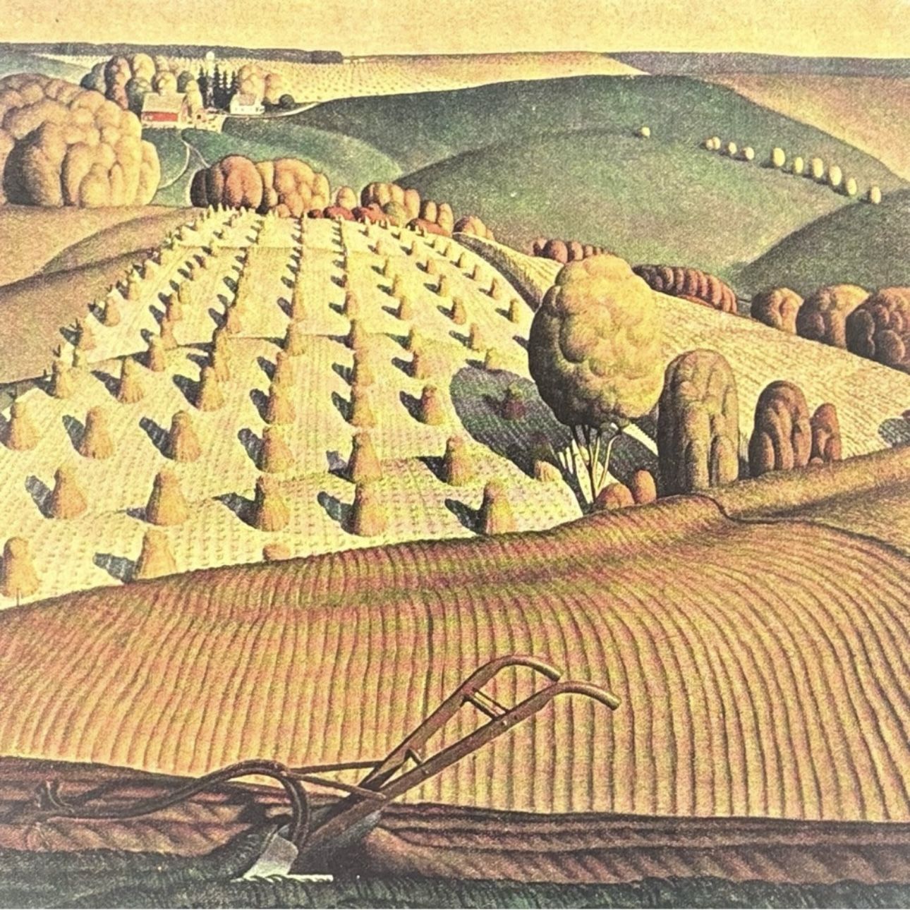 Grant DeVolson Wood Fall Plowing Original Vintage Art Print USA 1930’s Printed Artist American Gothic Painter School Midwest Collectible Collectibles