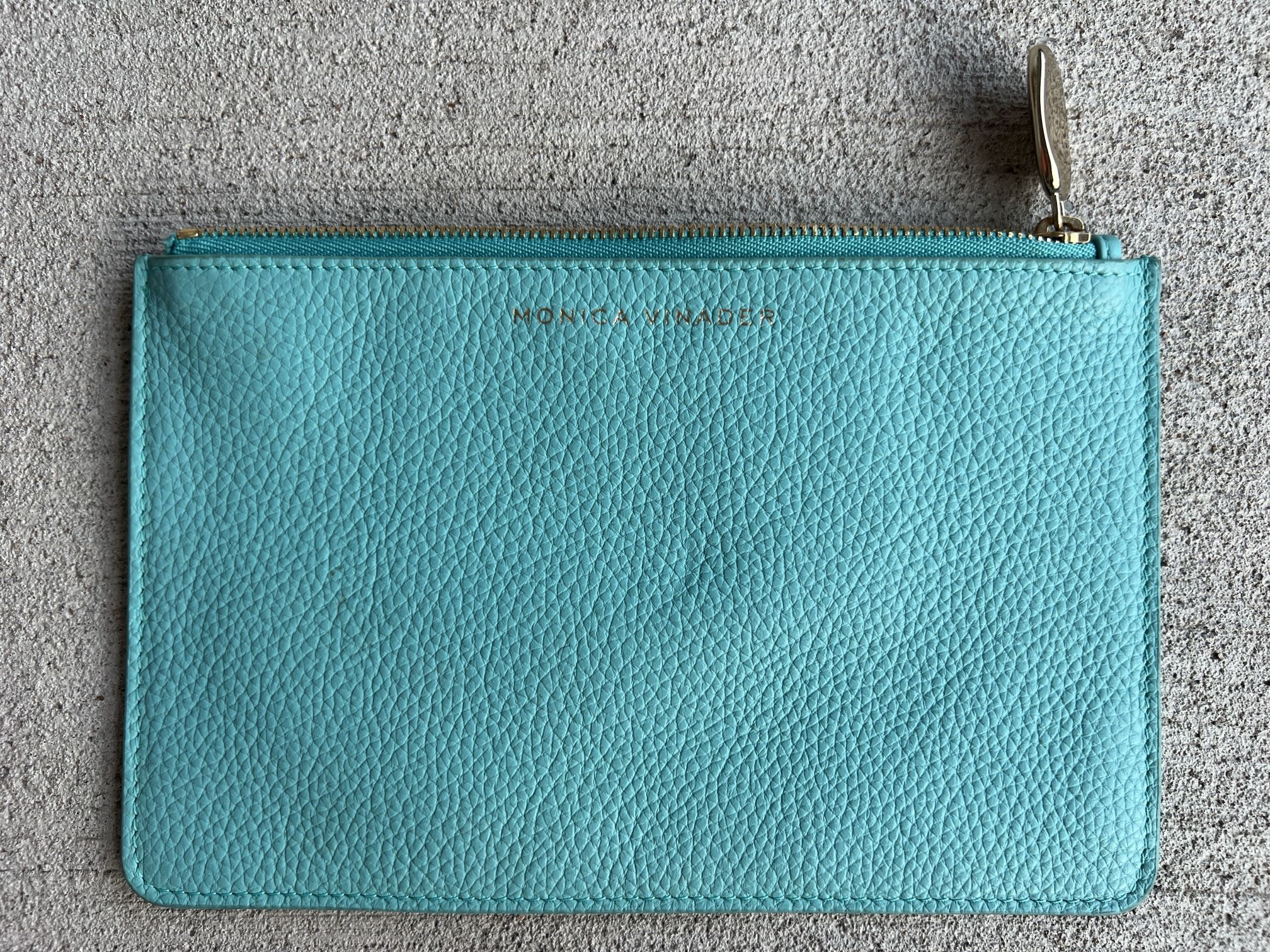 Monica Vinader Leather Zip Pouch – Turquoise – 20 cm – Gold Hardware