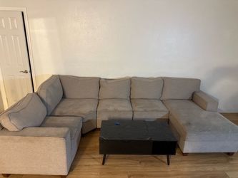 Large Gray Fabric Sectional Sofa with