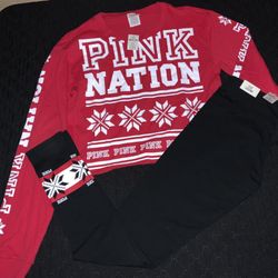 Women’s Pink Nation Long Sleeved Top And Pink Yoga Flat Legging Bundle - NWT  