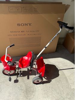 Toddler tricycle pusher with removable pole for big kid tricycle