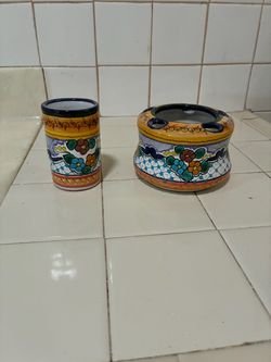 Talavera Ceramic Ashtray and Cup Set