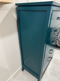 Teal Wood Dresser with Silver Ring Pulls