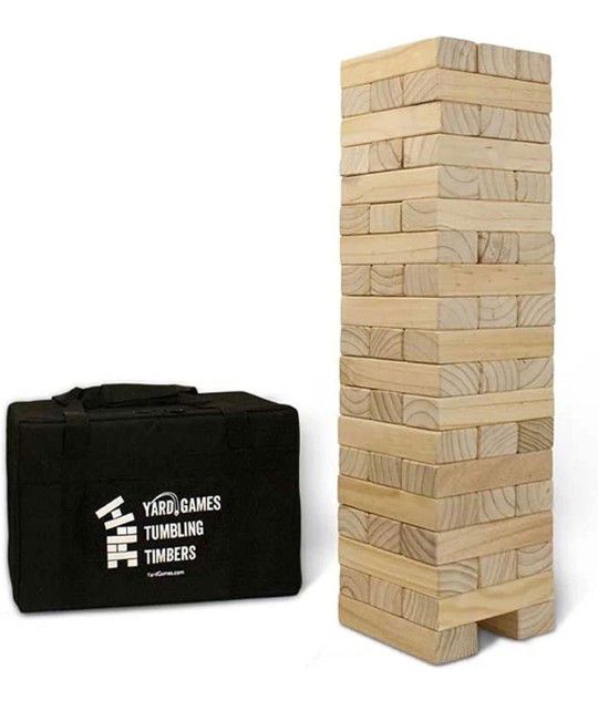 Yard Games Giant Tumbling Timbers 30 Inches Wood Stacking Indoor Outdoor Party Game with Carrying Case for Kids and Adults, Natural
