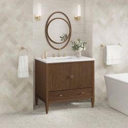 Martin Vanities
Martin 36.0 in. W. x 23.5 in. D x 34.06 in. H Single Bathroom Vanity in Mid-Century Walnut with White Zeus Quartz Top