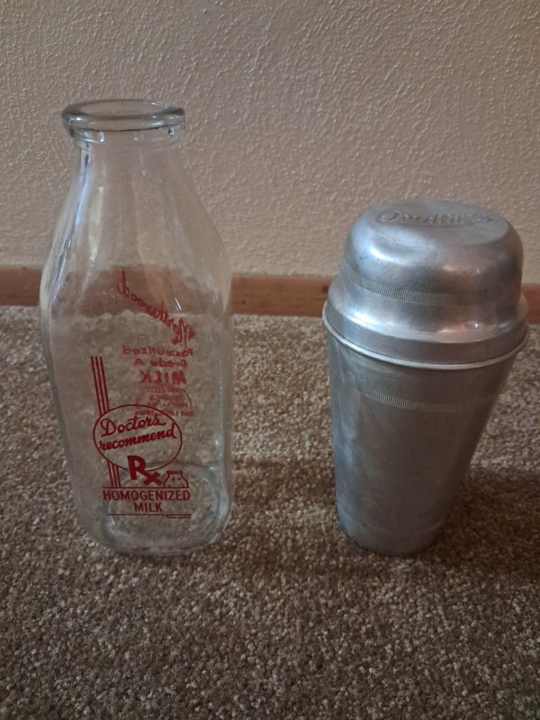 Vintage Ovaltine Shaker and Dairy Milk Bottle