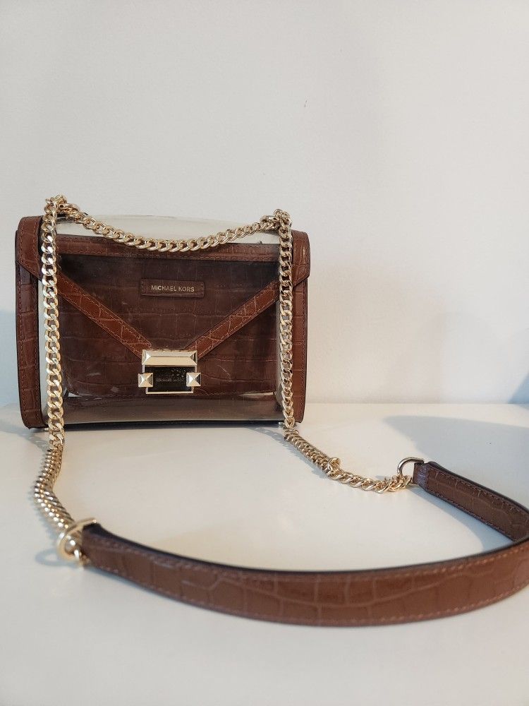 Michael Kors Medium Whitney Shoulder Crossbody Bag Purse Croc Clear