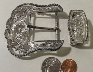 Vintage Metal Belt Buckle, Nice 2 Piece Design, Leafs, Nice Western Design, 3" x 3", Heavy Duty, Made in USA, Quality, Thick Metal, For Belts, Fashion