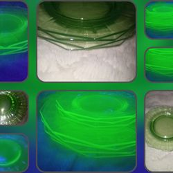  Cambridge Vaseline Plates (4)  8 "  +  (4) 6" Vaseline Glass Plates -
