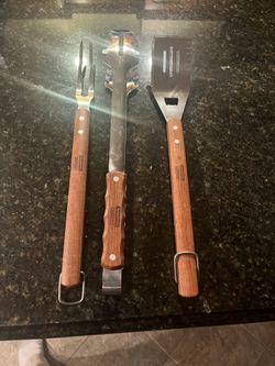 Brazil Made Tramontina Churrasco Wood Handle Grilling Fork Spatula Tongs