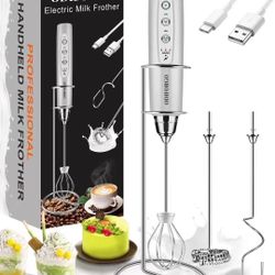 YUSWKO Rechargeable Milk Frother for Coffee with Stand, Handheld Drink Mixer with 3 Heads 3 Speeds Electric Stirrers for Latte, Cappuccino, Hot Chocol
