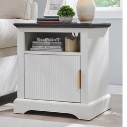 Nightstand with Charging Station, 22" Large Modern Side Table, Wood End Table w/Open Shelf & Spacious Tabletop, Bedside Table with Storage Space for 