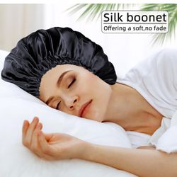 Satin Bonnet Silk Bonnet Hair Bonnet for Sleeping-Slouchy Beanie Hat Satin Sleep Cap for Women's Natural & Curly Hair(Black)