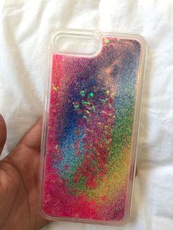 iPhone 8+ glittery rainbow colorful case with hearts