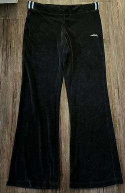 VTG Y2K Adidas Black Velour Track Pants Blue Stripe Sz S