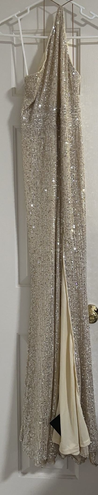 One-Shoulder Sequin Dress with Cape and side slit [price is firm] [cash only]