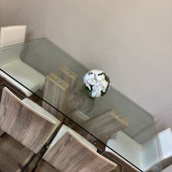 Modern Glass Dining Table with 4 Chairs