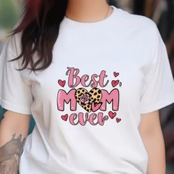 MOM’S. Best Mom Ever Graphic Tee - White with Pink & Leopard Heart