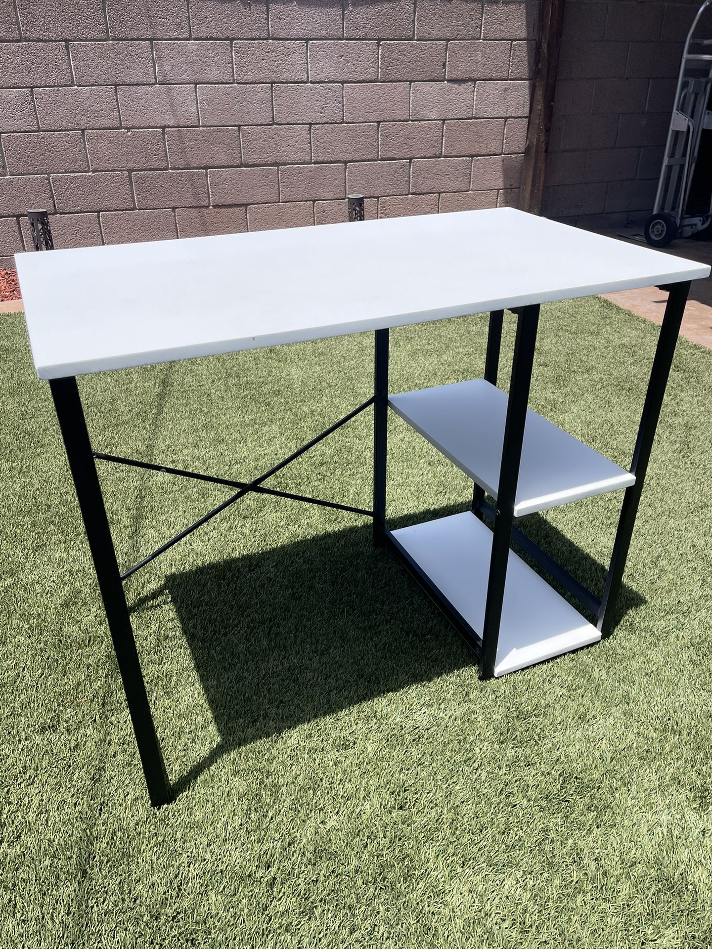White And Black Modern Desk With 2- Tier Shelves Sturdy