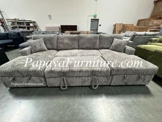 NEW Large Sectional Sofa with TWO STORAGE Left Right CHAISE Lounge Super Plush Fabric bed Pullout Sleeper Grey Gray Fabric Discount Furniture BIG SALE