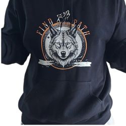 FIND YOUR PATH (LONE WOLF)  PULLOVER HOODIE  Size:Large