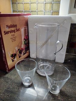 Vintage Blown Glass Holiday Drink Serving Set