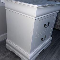 White Marble-Top Nightstand