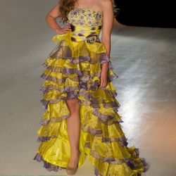 Multicolor Ruffled  Formal Hi-lo Gown