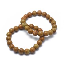 Natural Wood Lace Stone Bead Stretch Bracelets