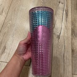 Starbucks 2021 Pink and Blue Grid Venti Cold Cup Tumbler