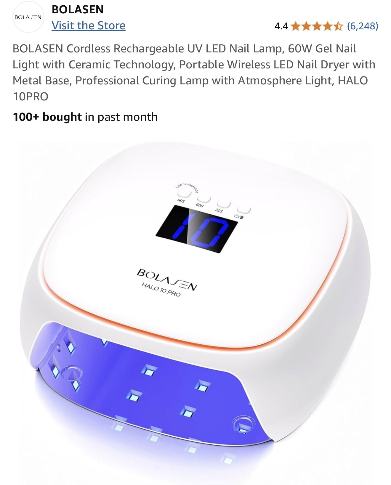 BOLASEN Cordless Rechargeable UV LED Nail Lamp, 60W Gel Nail Light with Ceramic Technology, Portable Wireless LED Nail Dryer with Metal Base, Professi