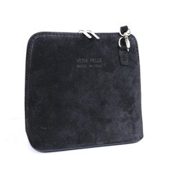 Vera Pelle Small Black Italian Suede Crossbody Bag: Handmade Genuine Cowhide Handbag