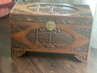 Vintage Hand-Carved Wood Chest