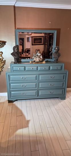 Refurbished Furniture of America Sage Green Dresser & Mirror Set