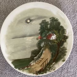 Antique Decorative Plate Hand-Painted Rustic Country Scene 10.25” Circa 1900