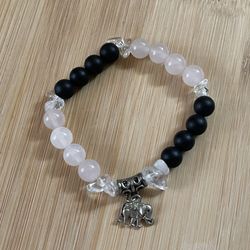 Natural Charged Rose Quartz,Onyx,crystal Quartz Bracelet(known For : Healer, Keep/Attract Love, remove Negativity, Increase Popularity,Reduce Stress )