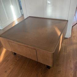 Luxury Wood Coffee Table with Hidden Drawer, Easy Installation Square Center Table for Living Room, Raised Edge Design, Premium Walnut Finish (35.43" 