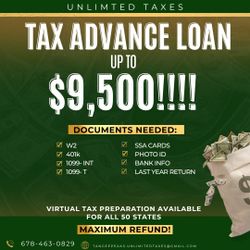 ****TAXES TAXES TAXES!!! Get up to $9500 in 24 Hours!!!