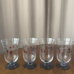 Vintage Cherry and Grape Footed Glass Set of 4