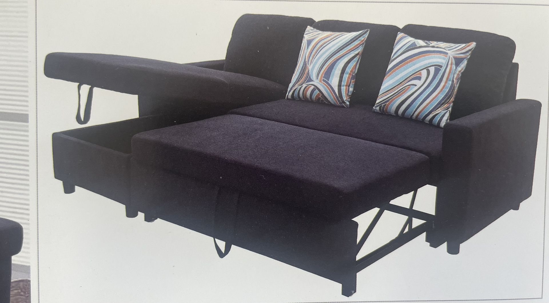 Charcoal Linen Sectional Couch Sleeper Sofa And Ottoman