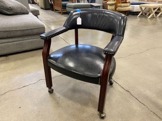STEVE SILVER Black Leather and Red Wood Rolling Bucket Chair