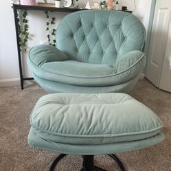 Anouk Tufted Back Type Swivel Base Accent Chair with Ottoman 