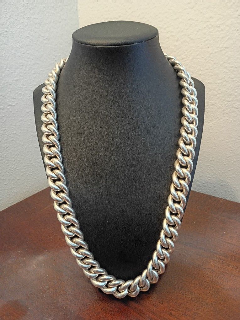 VTG Vintage 925 Sterling Silver Curb Link Statement Necklace 