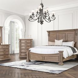 Brand New Weathered Oak 4pc Queen Bedroom Set (Available In Eastern King)