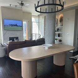 Brand New Oval Wood Dining Table With Leaf Extensions, Large Natural Wood Oval Dining Table With Double Fluted Pedestals 