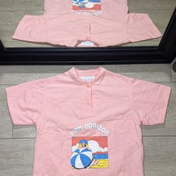 Vintage 1970s Kids / Youth Pink Horizon Beach Shirt 